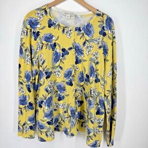 Coldwater Creek Cardigan Sweater Womens 1X Butter‎ Yellow Floral Lightweight